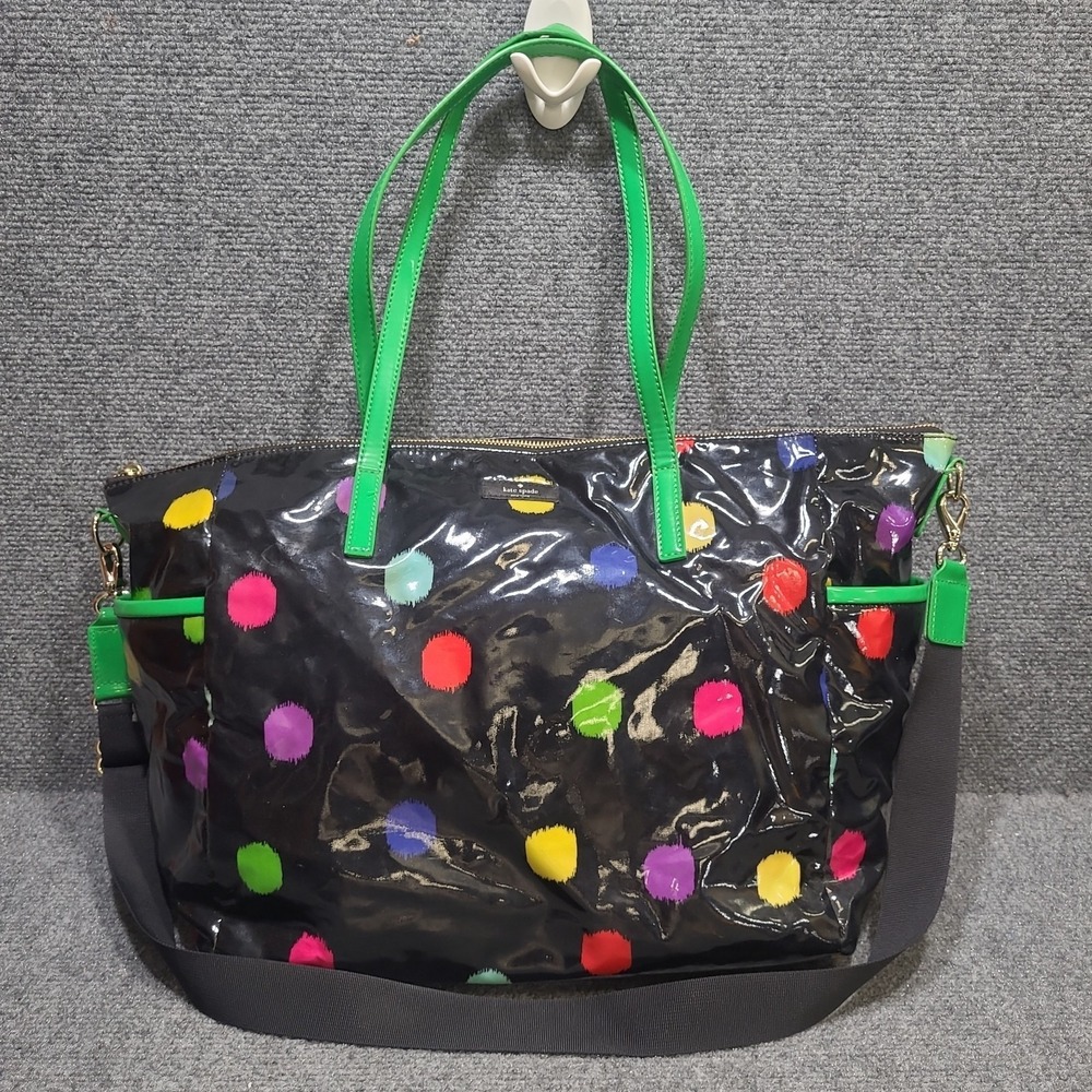 Kate Spade Black Multi Polka Dot Baby Diaper Bag Tote